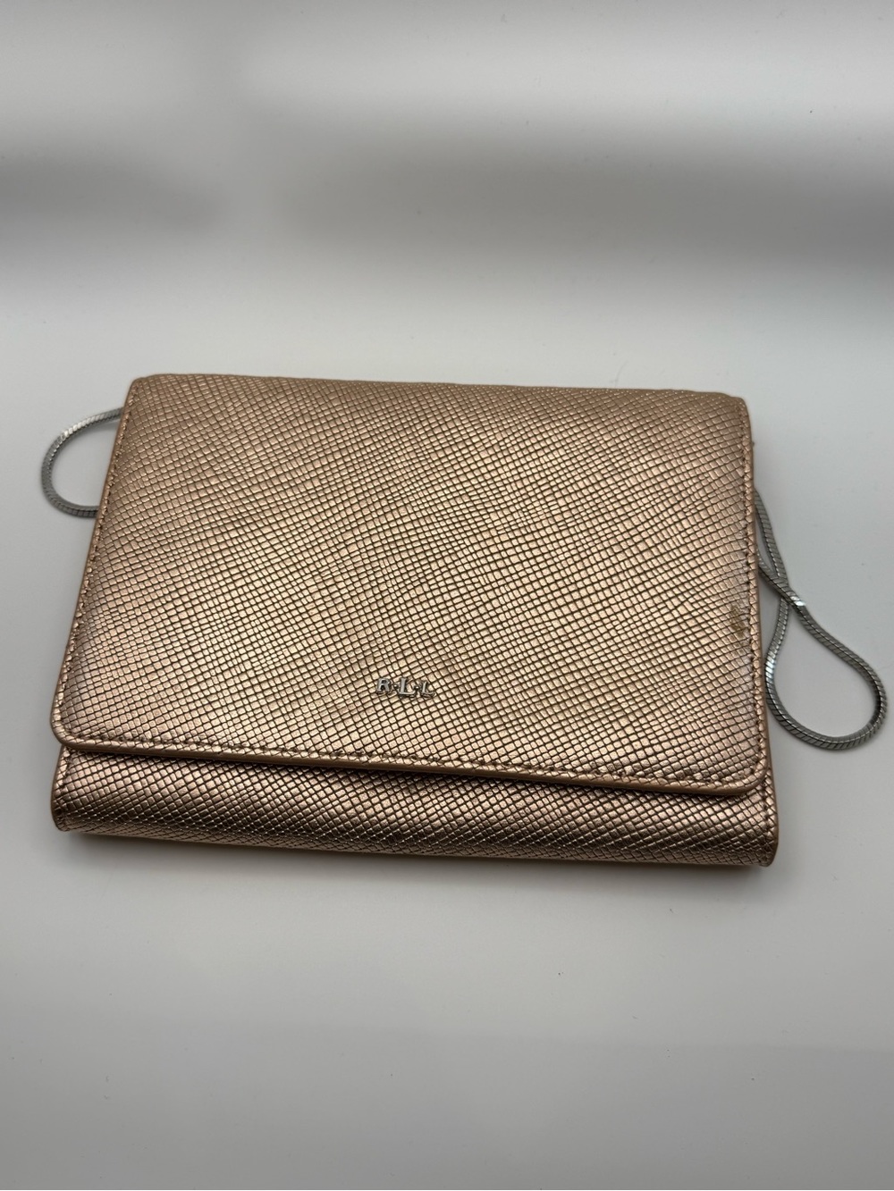 Lauren Ralph Lauren Metallic Rose Gold Crossbody Clutch Bag 100% Cow Leather